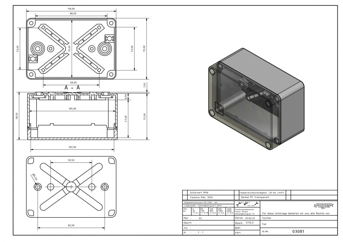 Industriegehaeuse 110 x 75 x 59 mm Schutzart IP 66 PC