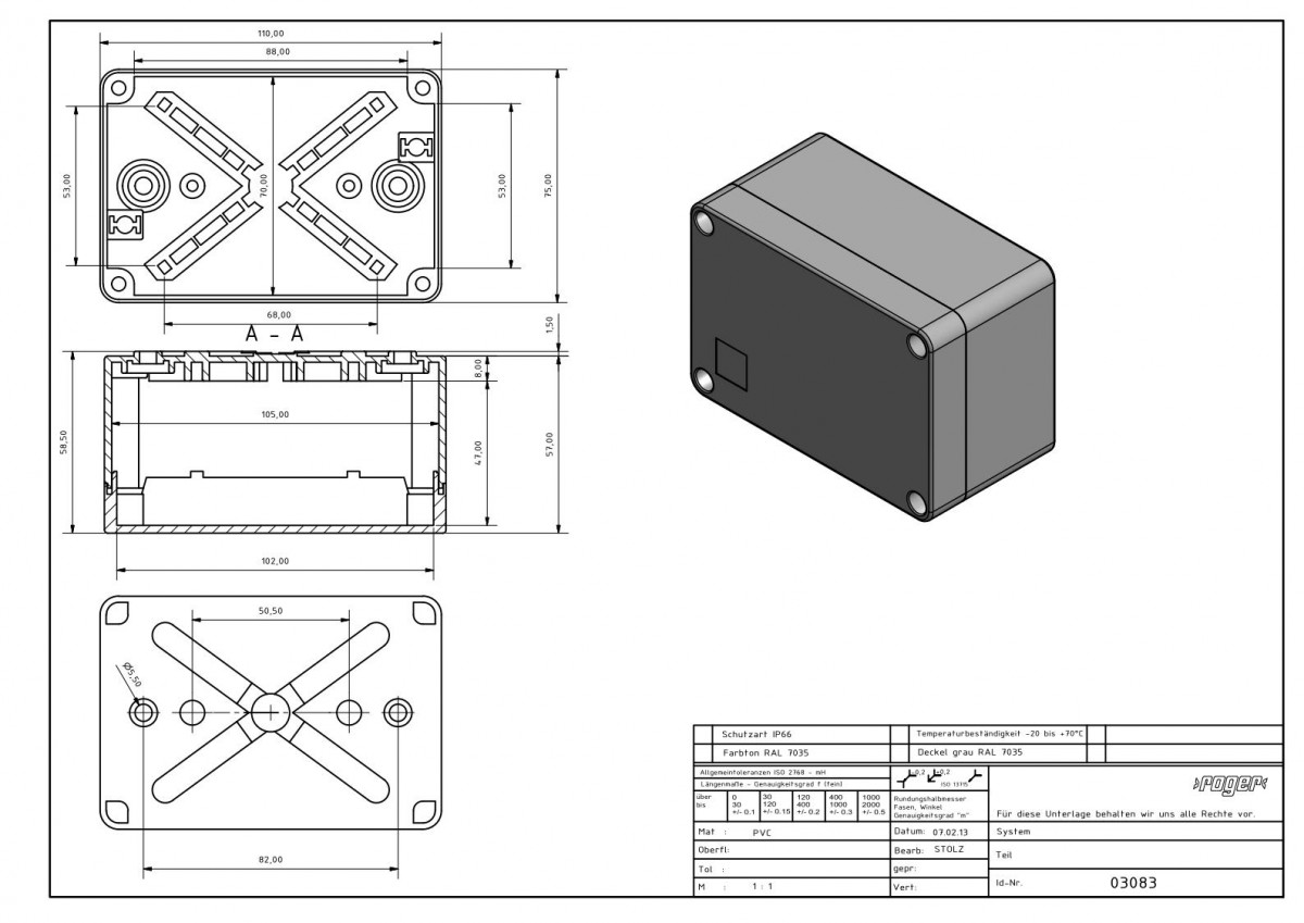 Industriegehaeuse 110 x 75 x 59 mm Schutzart IP 66 PVC