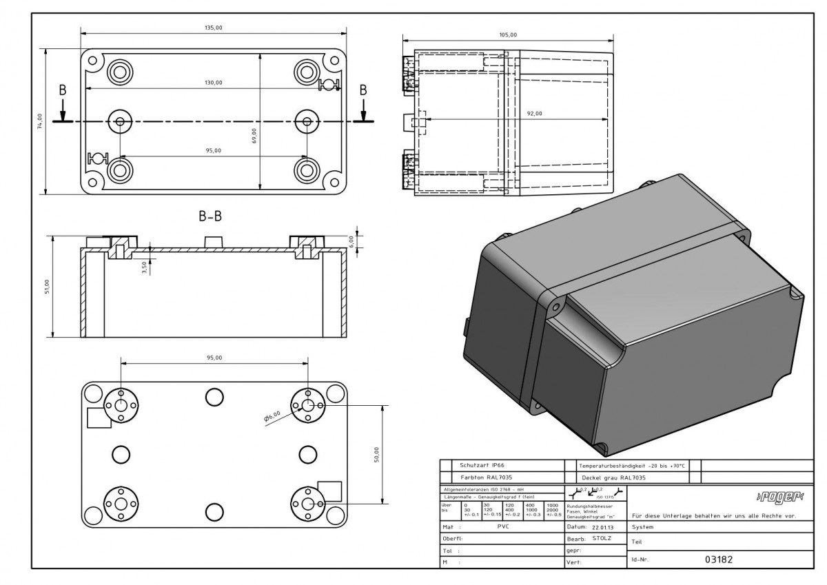 Industriegehaeuse135 x 74 x 105 mm Schutzart IP 66 PVC