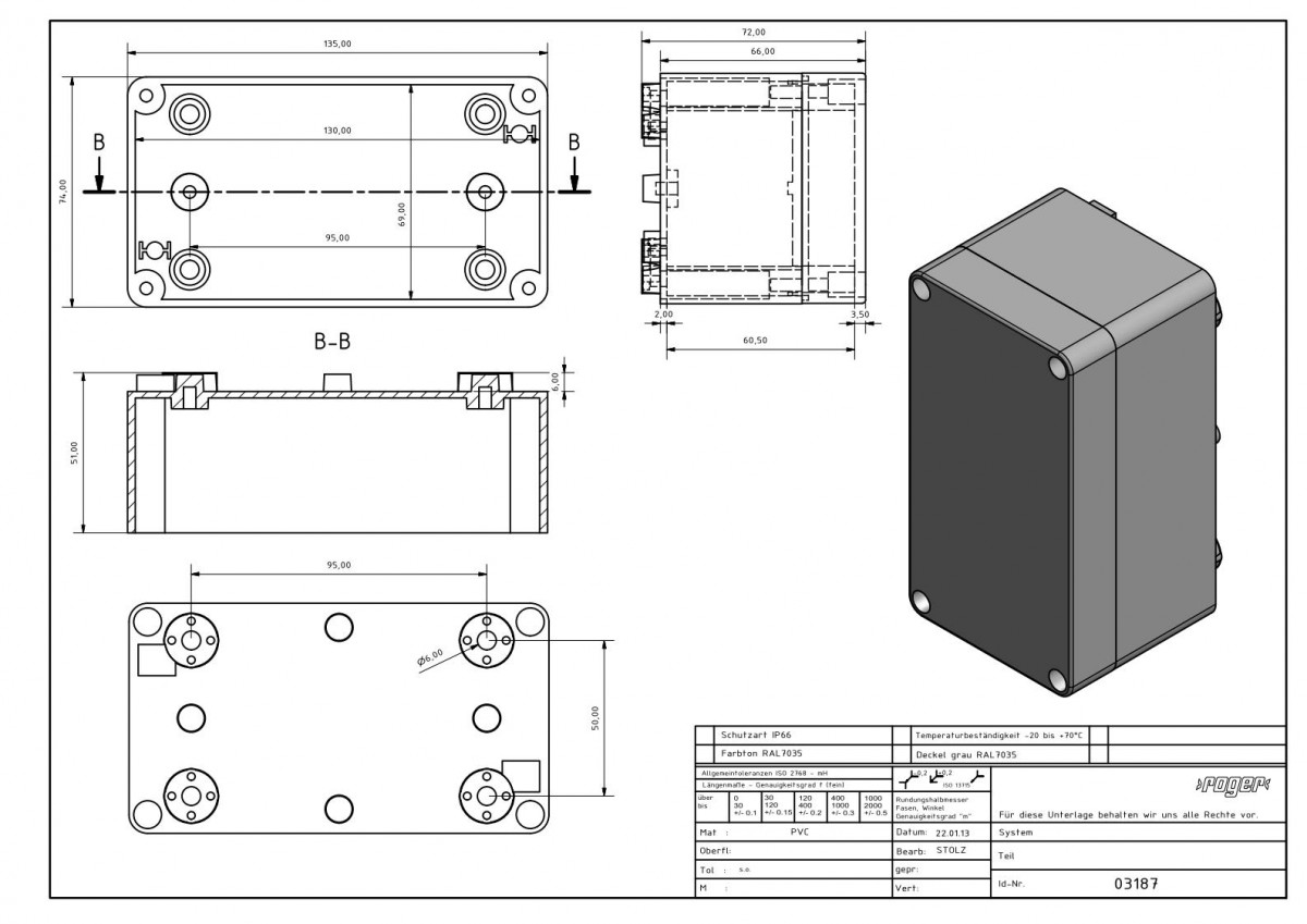 Industriegehaeuse 135 x 74 x 72 mm Schutzart IP 66 PVC