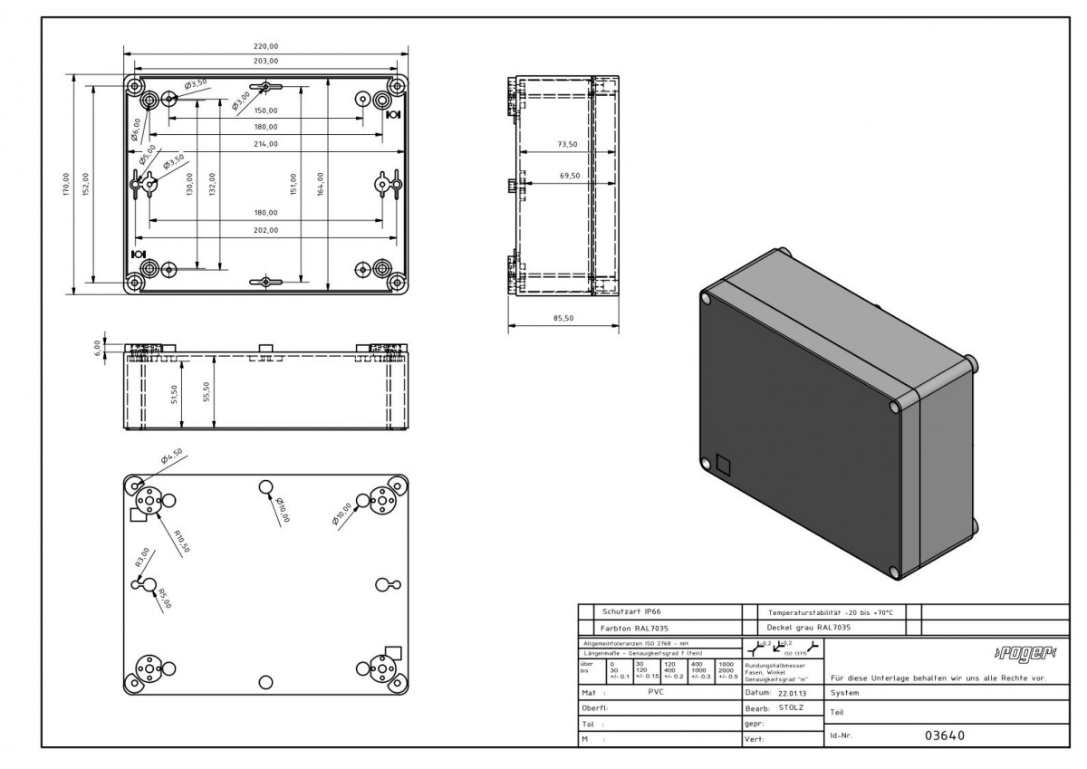 Industriegehaeuse 220 x 170 x 86 mm Schutzart IP 66 PVC