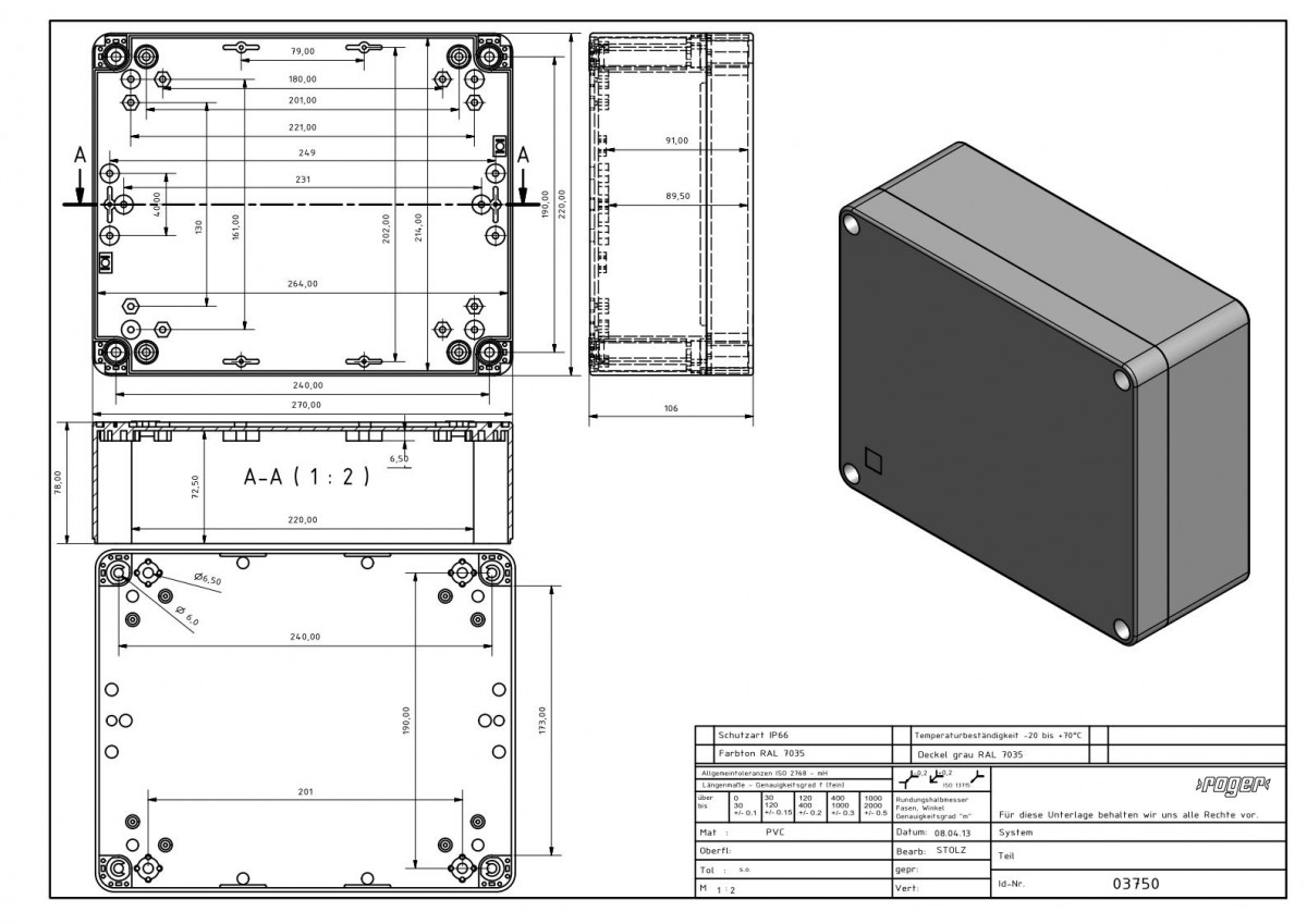 Industriegehaeuse 270 x 220 x 106 mm Schutzart IP 66 PVC