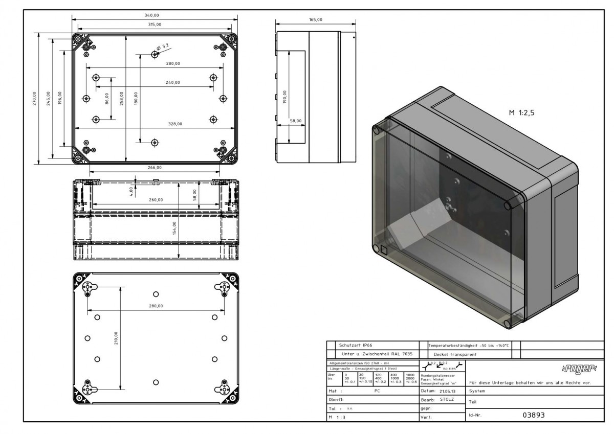 Industriegehaeuse 340 x 270 x 165 mm Schutzart IP 66 PC