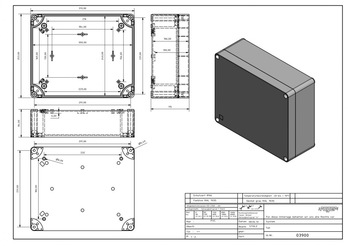 Industriegehaeuse 313 x 253 x 115 mm Schutzart IP 66 PVC