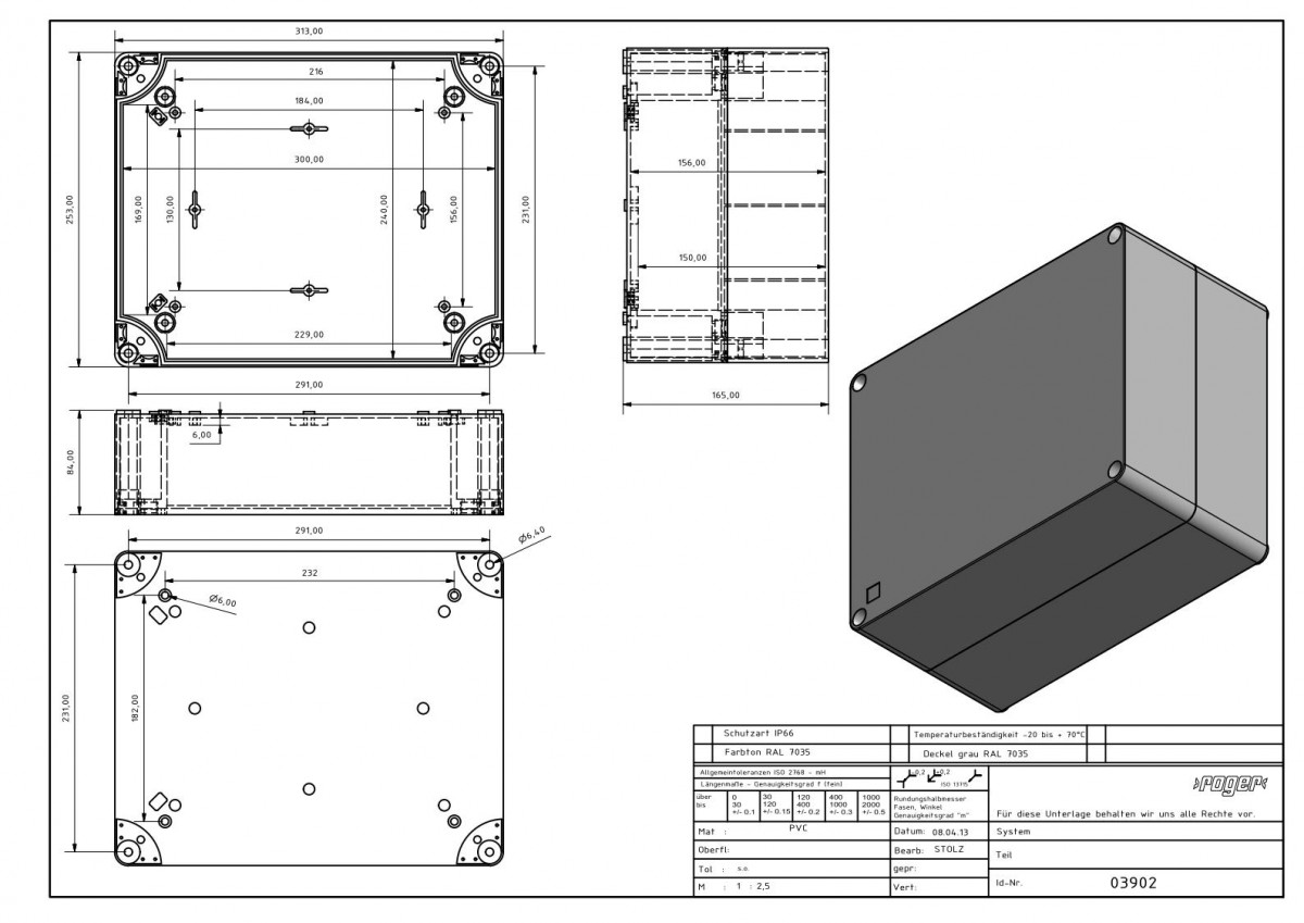 Industriegehaeuse 313 x 253 x 165 mm Schutzart IP 66 PVC