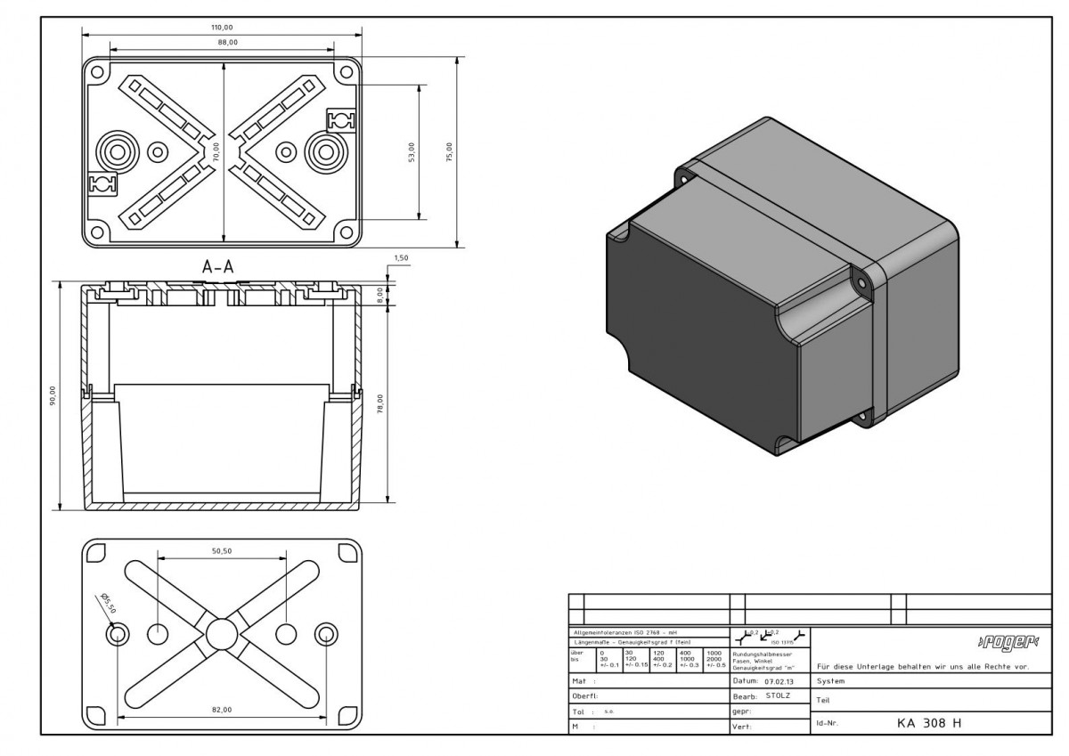 Industriegehaeuse 110 x 75 x 90 mm Schutzart IP 66 PVC PC