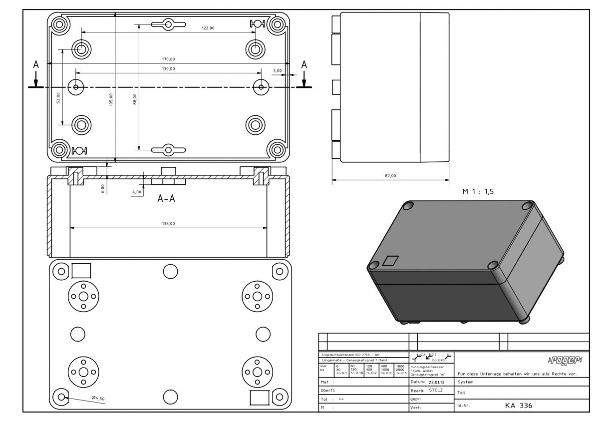 Industriegehaeuse170 x 105 x 92 mm Schutzart IP 66 PVC PC