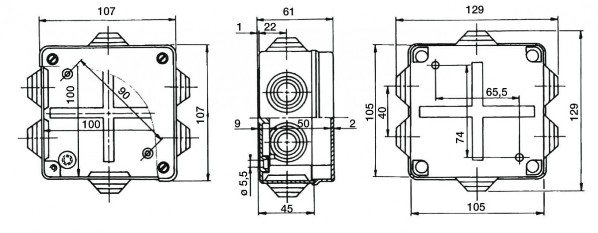 PVC Installationsgehäuse 129x129x61 IP55