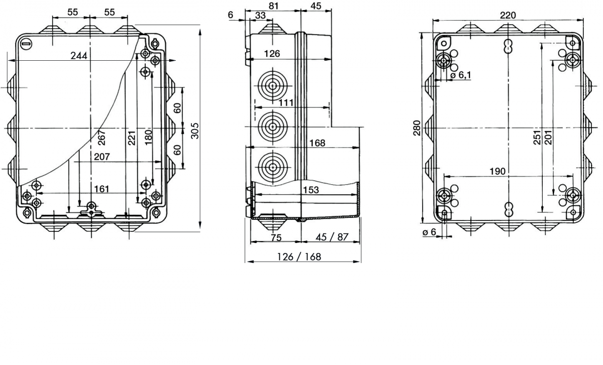 PP Installationsgehäuse 305x244x126/305x244x168 IP 55