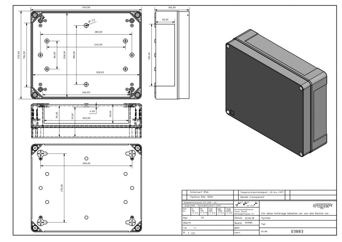 Industriegehaeuse 340 x 270 x 106 mm Schutzart IP 66 PC