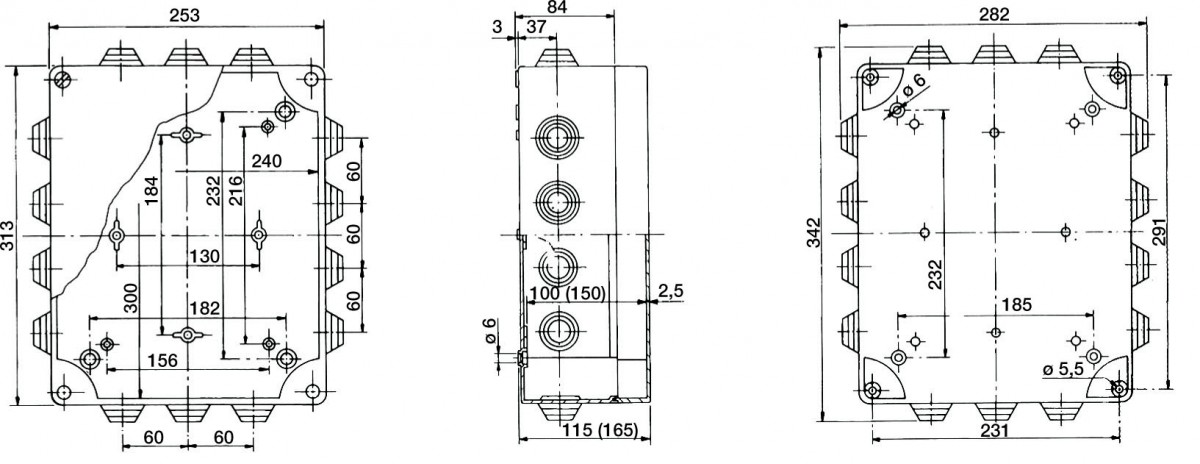 PP Installationsgehäuse 342x282x115/342x282x165 IP 55