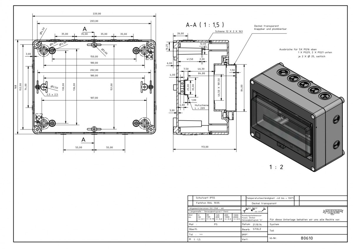 Automatengehaeuse 168 x 220 x 112,5 mm Schutzart IP 55 PS