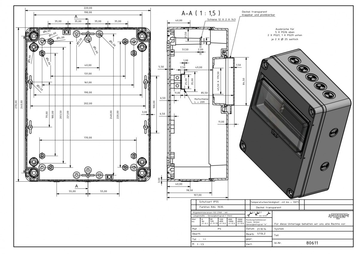 Automatengehaeuse 270 x 220 x 120 mm Schutzart IP 55 PS