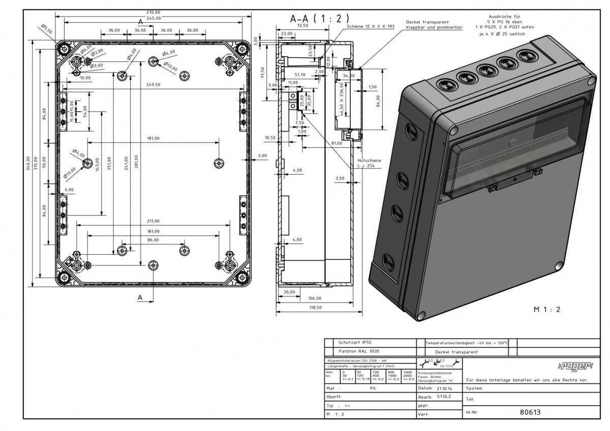 Automatengehaeuse 340 x 270 x 119,5 mm Schutzart IP 55 PS