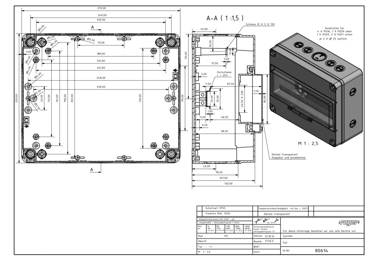 Automatengehaeuse 220 x 270 x 120 mm Schutzart IP 55 PS