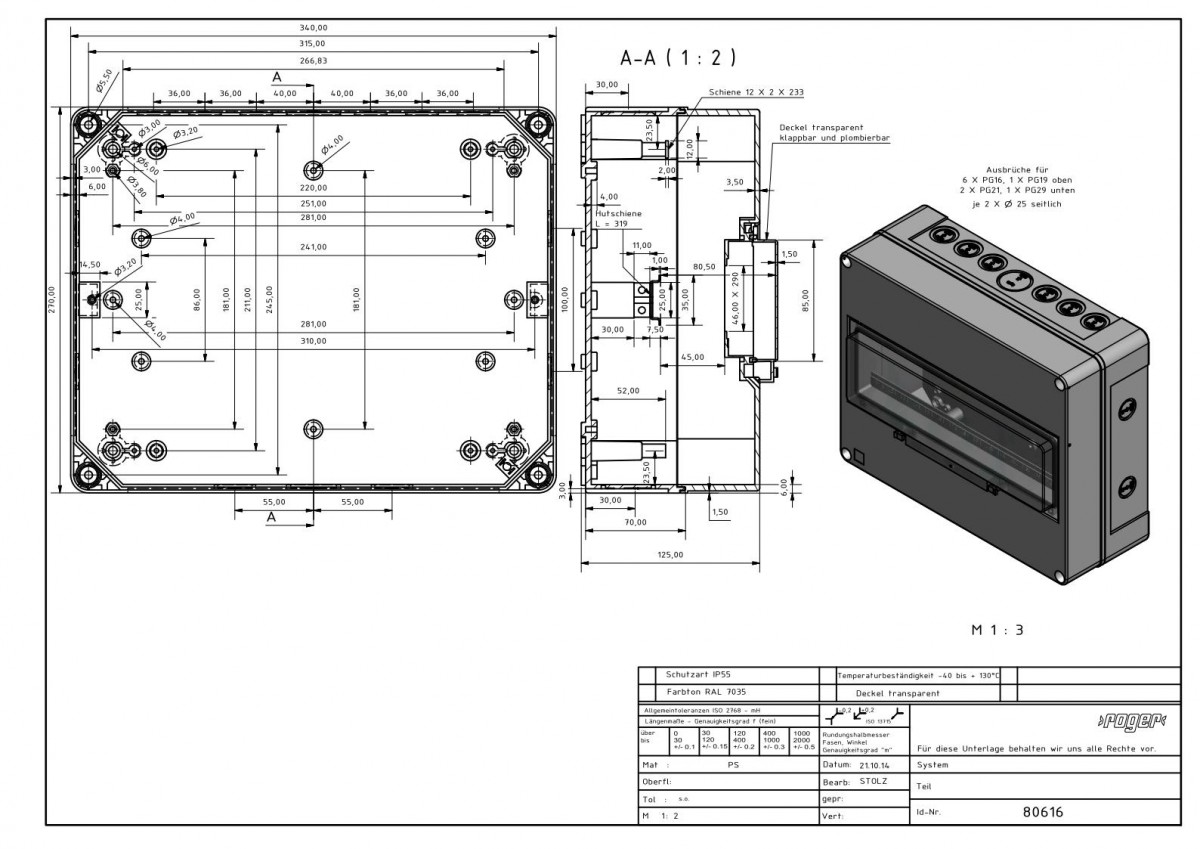 Automatengehaeuse 270 x 340 x 138 mm Schutzart IP 55 PS