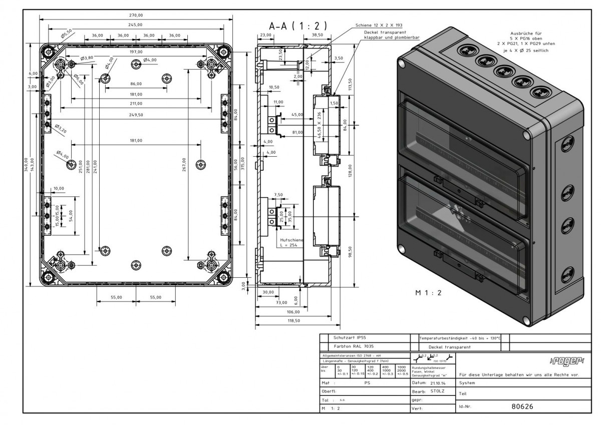 Automatengehaeuse 340 x 270 x 119,5 mm Schutzart IP 55 PS